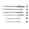A set of C.S. Osborne sharp point tapestry needles in various sizes, labeled with numbers from 13 to 24.