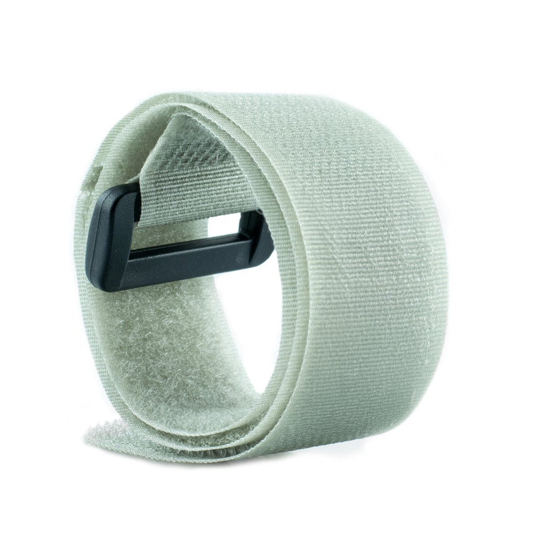 Light green strap with a black clip on a white background
